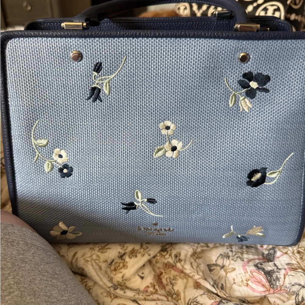 Kate Spade Navy and Cream embroidered Floral satchel or shoulder bag